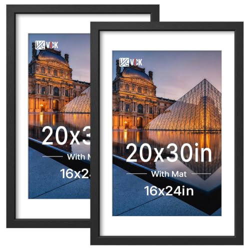 Image of VCK 20x30 Poster Frame with Plexiglass, Black Wood, 16x24 Mat, 2 Pack