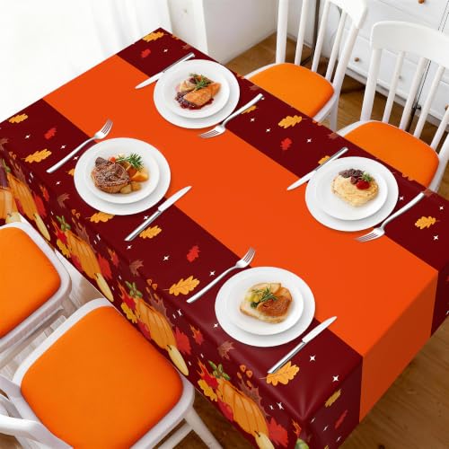 Image of Childom Thanksgiving Tablecloth,3 Pack Disposable Plastic Tablecloth 54x108 Inch Thanksgiving Decorations,Pumpkin Maple Leaf Party Table Cover for Home Table Decor,Birthday Party Supplies