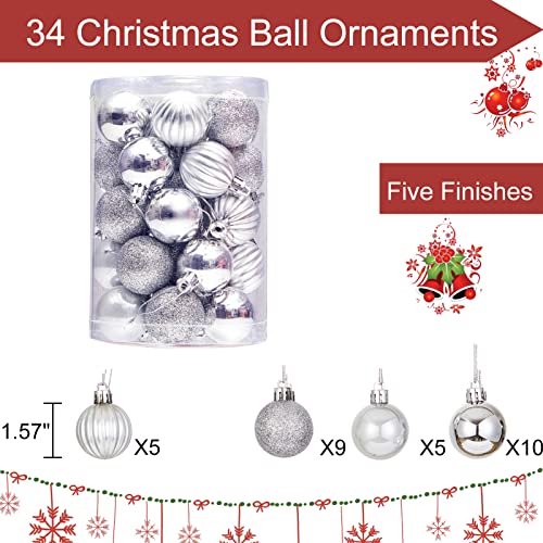 34Ct Small Christmas Ball Ornaments Shatterproof Christmas Hanging Tree Decorative Balls For Party Holiday Wedding Decor Sliver, 1.57",40Mm #TOP1