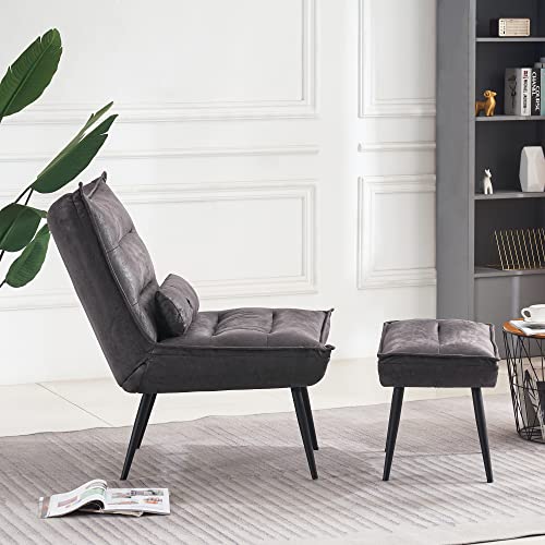 Sillón con tapizado de tela bronce gris miniatura 4