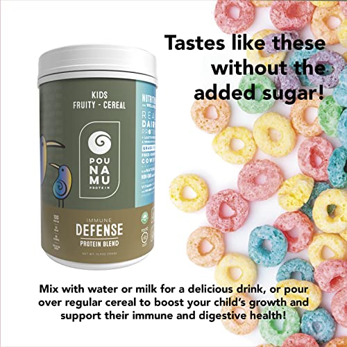 Pounamu Immune Defense Kids Fruity Cereal Protein Powder Blend | Grass-Fed, Free-Range New Zealand Whey Protein + Lactoferrin + Probiotics + Vitamins C&D For Immune And Digestive Health | 13.9Oz #TOP3