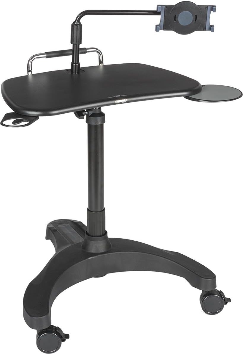 Displays2go, Rolling Laptop Stand, Polypropylene and ABS Plastic Construction, Floor Standing – Black and Gray Finish (ADTMWSG7)