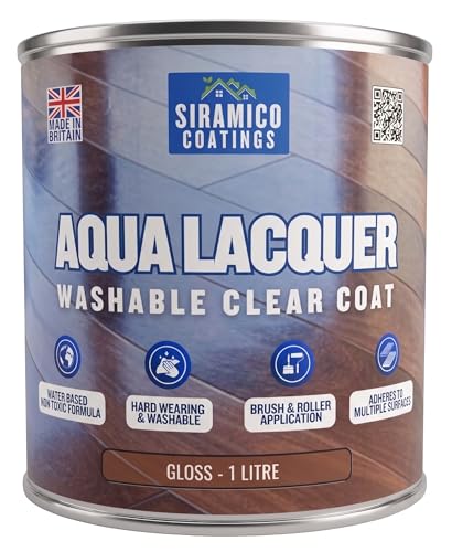 SIRAMICO COATINGS Clear Lacquer Top Coat | 1 Litre - Gloss Finish | UV Durable Multi-Surface Paint | Interior & Exterior Protection | Low Odour, Low Toxicity, Water-Based, Fast Drying for Wood, Metal,