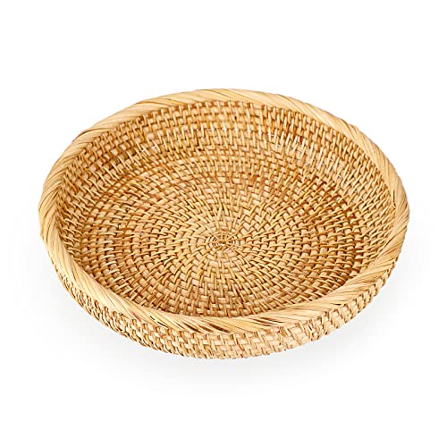Hipiwe Small Round Keys Basket Bowl for Entryway 86 Hand woven Wicker Storage Basket Rattan Decorative Basket Fruit Candy Cake Food Serving Basket Tray for Keys Wallet Cell Phone and More
