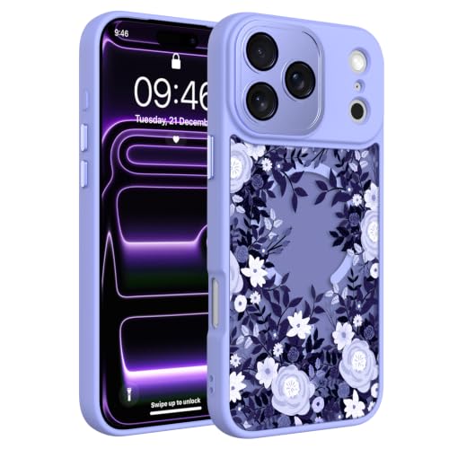 Image of Magnetic for iPhone 17 Pro Case for Women Girls, Purple Floral | Cute Flower Pattern Design [Compatible with MagSafe] [Full Camera Protection] Slim Shockproof Translucent Matte Cover