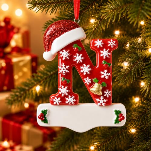 Image of Bemaystar 3D Resin Letter Christmas Ornaments, Hand Painted Initial Christmas Tree Ornaments, Premium Holiday Decoration for Family Christmas Tree Decor, Ornaments for Christmas Tree, N