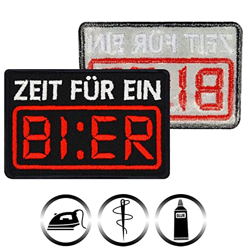 Funny "Zeit Für Ein Bier" Jeans Patch For Sewing/Iron-On | Iron-On Beer Drinker Patches For All Fabrics | Beer Sticker Application Fabric Applique 75 X 75 Mm #TOP1