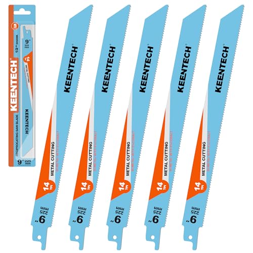 KEENTECH 9 Inch Bi-Metal Reciprocating Saw Blade 5-Pack for Clean Metal Cutting, 14 TPI, Fits Milwaukee Sawzall and Other Reciprocating Saws