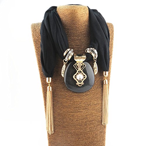 Écharpe femme collier pendentif goutte d'eau gris accessoire mode - 3