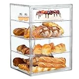 Gebäckvitrine, 4 Ebenen, transparenter Brotkasten mit magnetischer Tür, staubdichte Bäckereivitrine mit abnehmbaren Trennwänden, Keksständer für Küchenbäckereien, 40, 6 x 30, 5 x 25, 4 cm