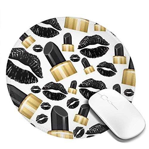 Preisvergleich Produktbild Cooles schwarzes Lippenstift-Mauspad rundes Gaming-Mauspad personalisierter Kunstdruck Mauspad für Computer Laptop & PC für den Schreibtisch