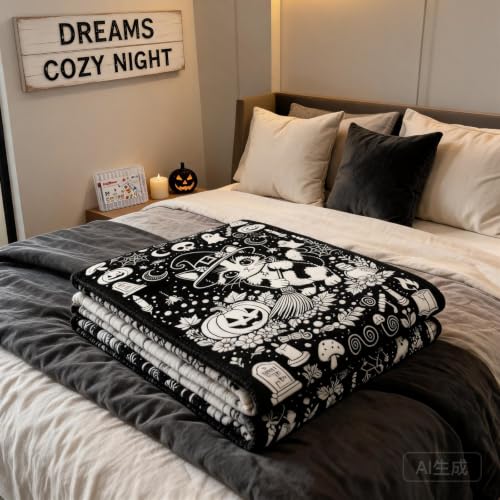 50x59 Inch Black Witch Cat Coloring Blanket for Adults Halloween Decor，A - image 6