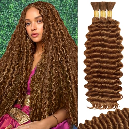 Human Braiding Hair for Boho Braids 20 Inch 120g Color 30 Deep Wave Boho Human Hair Curly Braiding...