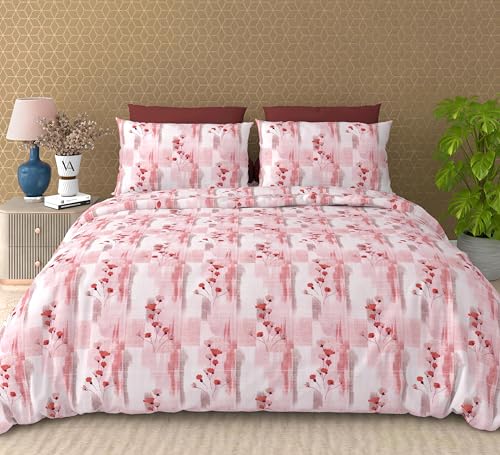 Image of FRESH FROM LOOM 240 TC 100% Cotton Flat Bedsheet (King Size) + 2 Pillow Cases King Size Flat Bedsheet Set - 240 Thread Count - 100% Cotton, Red, Size- 108x108 inch