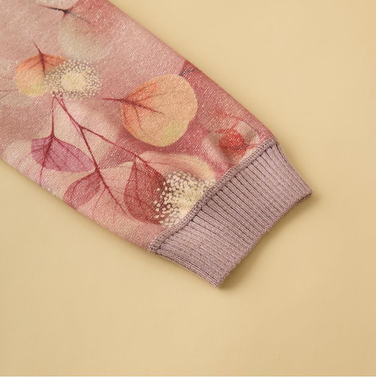 Generico Cardigan per Donne Anziane, Maglione di Mezza età Foderato in Pile, Cardigan in Maglia Fine, Girocollo, Nonna, Morbido E Caldo, Foglie Jacquard, Top Casual per Signora Anziana, per Autunno