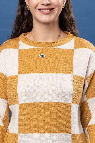 Image of Wear lusso Women's Round Neck Colour Block Sweater | 100% Wool Pullover | Full Sleeve Soft & Stylish Winter Wear for Women & Girls