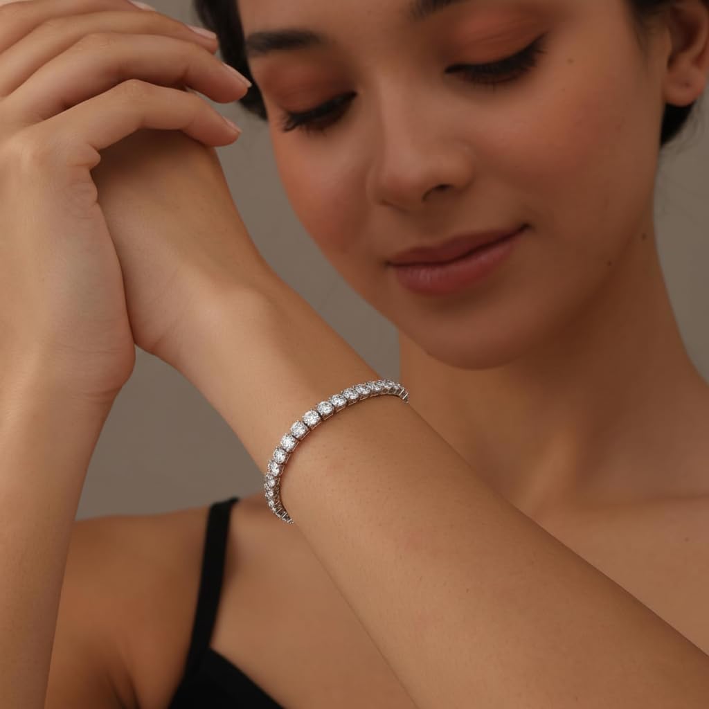 14K Gold-Plated 3mm Cubic Zirconia Classic Tennis Bracelet | Silver Gold Tennis Bracelets for Women | Size 6.5, 7, 7.5 Inch