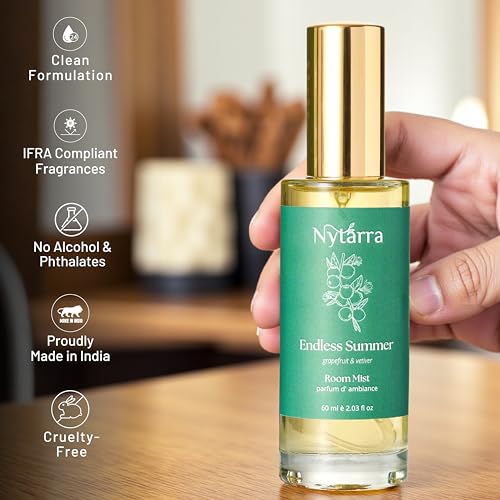 Image of Nytarra Luxury Room Mist Spray Endless Summer | Air Freshener, Fragrance for Living Room, Washroom, Bedroom, Home, Office | Long Lasting & No Alcohol, No Parabens, No Toxins | Vetiver & Musk