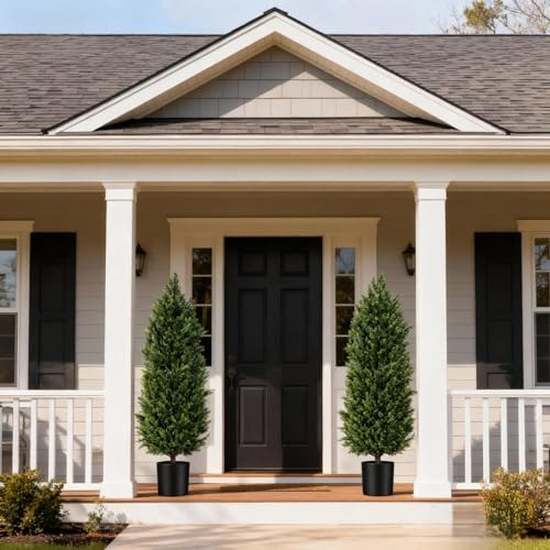Image of Artificial Cedar Topiary Trees 4FT Set of 2 Potted Outdoor Cypress Tree