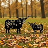 FoldTier 2 Pack Highland Cow Metal Garden Decor Highland Cow Garden Stakes Silhouette Statues Backyard Art Decorations for Christmas Decor, Outdoor Yard, Lawn, Home, Patio