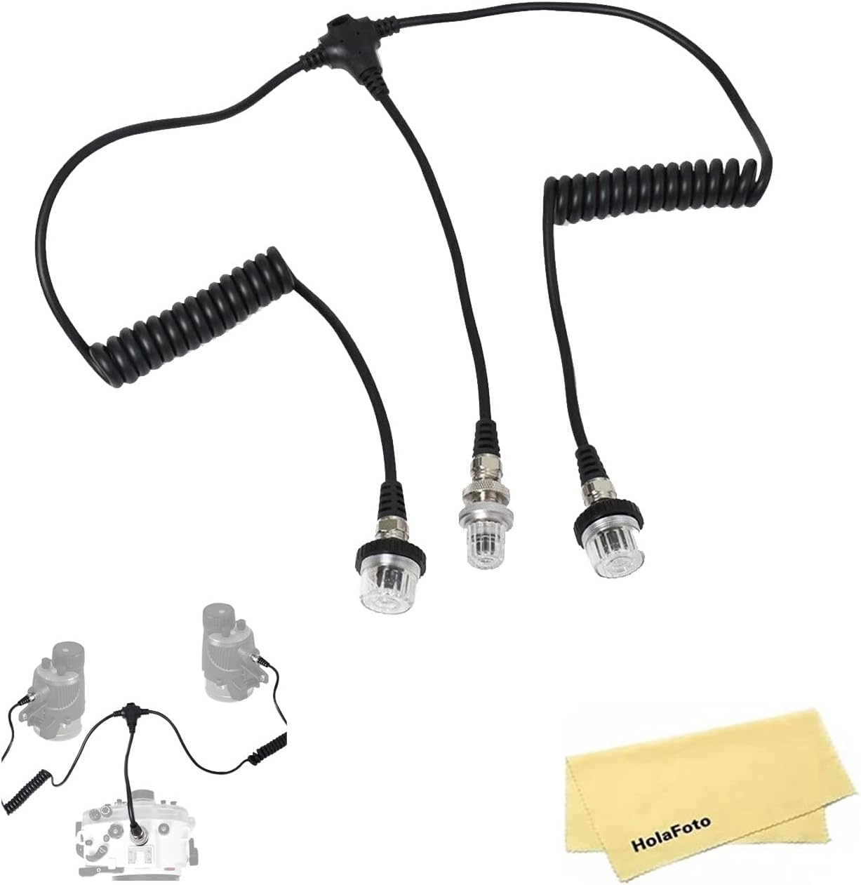 Sea Frogs OF-02 Double Synchronization Cable, Dual 5-Pin Sync Cord, Fiber Optic Line to Nikonos Type Bulkhead for seaFrogs Underwater housings Compatible with Sea Frogs, Sea & Sea, and INON strobes