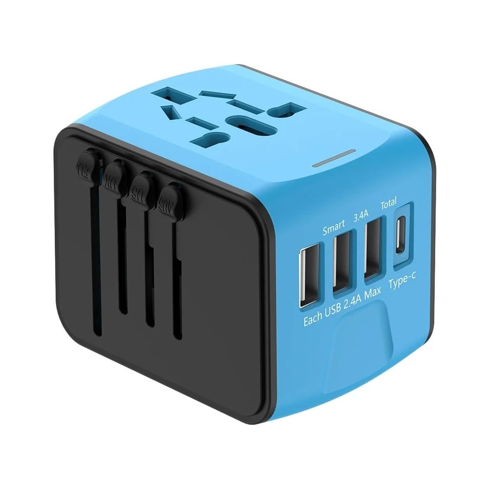 Adaptador de Viaje Universal QC3.0 3 USB-A 1 Enchufe Internacional de Carga rápida Tipo C for UE, EE. UU., Reino Unido, AU, 100-250 V