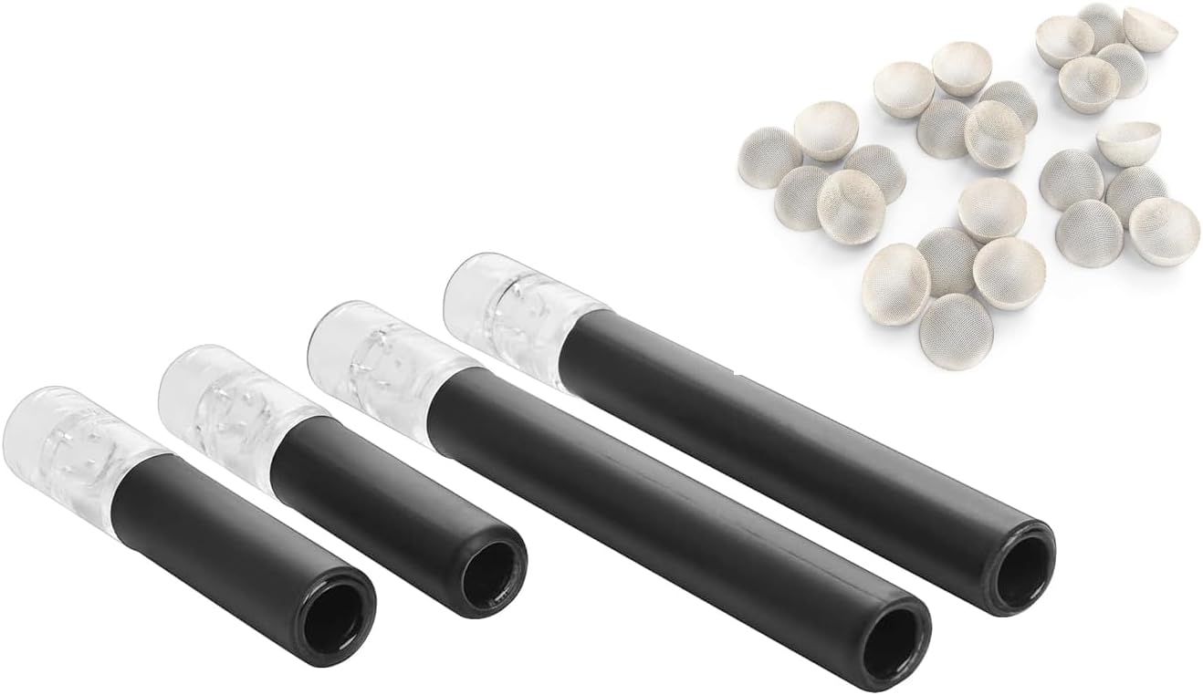 Shatterproof Black Wrap Insulated Laboratory Glass Tube Stems for Distillation, Gas Collection, Condensation, Filtration, Reaction (2 x 70mm Glass Stems, 2 x 110mm Glass Stems, 25 x Chemical Gauzes)