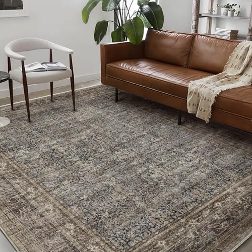 Area Rug 6'x9' Washable Vintage Traditional Floor Cover Thin Retro Kitchen Indoor Distressed Non Slip Carpet for Living Room Bedroom Dining Room