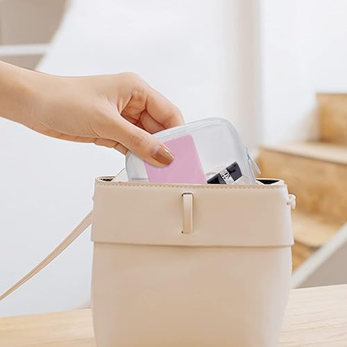 Miniatura 10 de LYroo Pequeña bolsa de maquillaje transparente con cremallera, bolsa de maquillaje, pequeña bolsa de cosméticos para bolso, artículos esenciales,