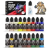 Nicpro 18 Colors Model Paint Set, 20ml Ready to Use Modeling Acrylic Paints, Brush & Airbrush Compatible, Miniature Paint Set for Beginners & Artists on Models, Figures, Crafts, Canvas, with 1 Thinner