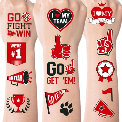 Red Team Spirit Temporary Tattoos - Glitter Accessories for Game Day