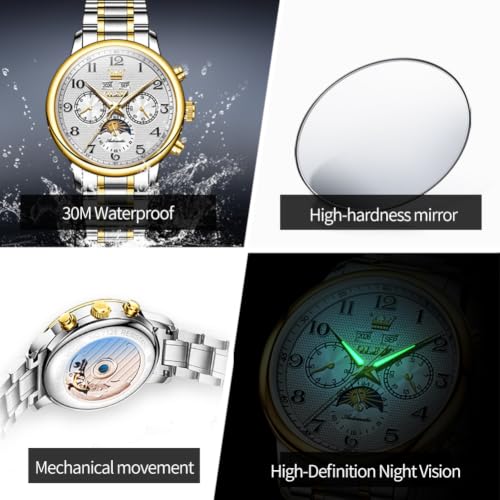 Image of OLEVS Automatic Watches for Men Luxury Skeleton Multi-Function Mechanical Watch Self Winding Date Waterproof Luminous Mens Watch