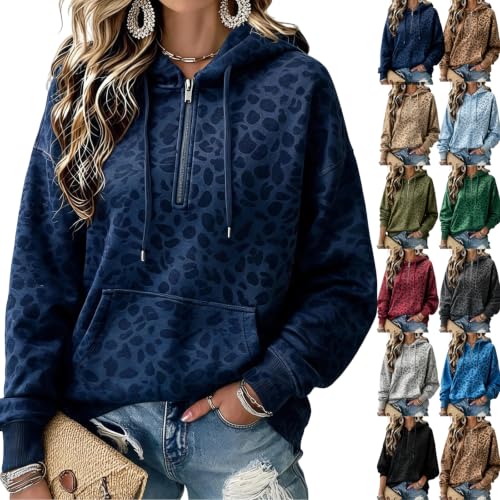 Leopard Print Hoodie for Women Quarter Zip Hooded Sweatshirts Y2K Pullover - image 1