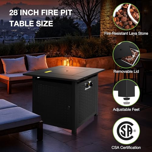 hykolity 28 inch Fire Pit Table, 50000 BTU Patio Heater, 2 in 1 Outdoor Gas Fire Pit with Removable Lid & Lava Stone, CSA-Certified for Gas Fire Pit, Deck Garden Backyard - Image 3
