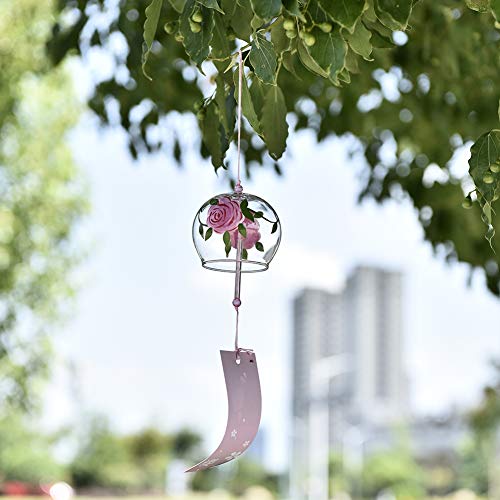 Smartcoco Japanese Style Flower Pattern Wind Bells Handmade Glass Wind Chimes Christmas Birthday Gift Home Decor