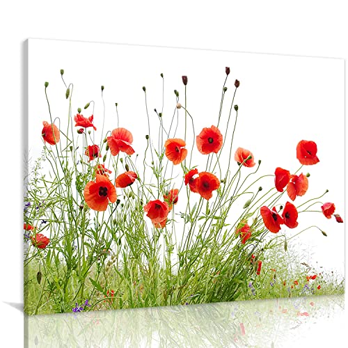 Canvas Wall Art Red Poppies Field Wall Decoration Prints Painting Red Flowers Pictures For Living Room Bedroom Home Office Kitchen Wall Decor Artwork Abstract Paintings Framed Ready To Hang For Home Modern Decoration 08X12Inch #TOP19