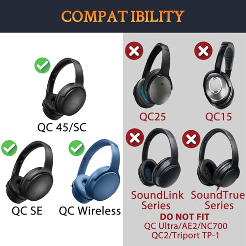 Image of SOULWIT Earpads Replacement for Bose QuietComfort 45 (QC45) /QuietComfort SE (QC SE) /New Quiet Comfort Wireless Over-Ear Headphones, Ear Pads Cushions with Softer Protein Leather - Blue Dusk