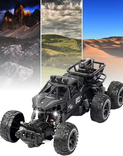 Six-Wheel Alloy Rock-Climbing RC Car, 2.4GHz 4WD High-Speed Off-Road Remote Control Truck w/ Dual Magnetic Motors, Suspension & Non-Slip Tires - Outdoor Alloy Rc ATV for Adults & Kids 8-12 (Black)