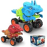 Dinosaurios Juguetes Coches de Juguetes para Niños 2 3 4 5 Años, Tirar hacia Atrás del Coche con Forma de Dinosaurio Grande, 2 Animales Juguetes para Regalo Cumpleaño Navidad Juegos Interior Exterior