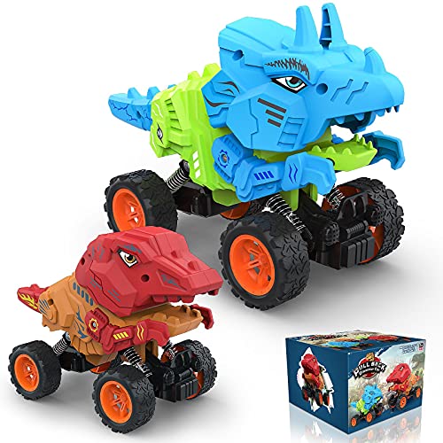 Dinosaurios Juguetes Coches de Juguetes para Niños 2 3 4 5 Años, Tirar hacia Atrás del Coche con Forma de Dinosaurio Grande, 2 Animales Juguetes para Regalo Cumpleaño Navidad Juegos Interior Exterior Cover