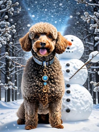 CALVENDO Puzzle d'hiver Caniche, Caniche Devant Un Bonhomme de Neige, 1000 pièces, Taille de la Ponte, 48 x 64 cm, Puzzle Photo pour des Heures heureuses – vue 2