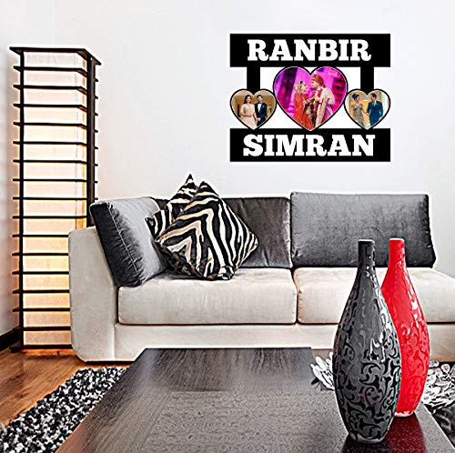 Image of Shrikant Art Personalized Couple Multi-Photo Collage Wall Hanging - Custom Name Wooden Picture Frame with 3 Heart-Shaped Photo Slots for Weddings and Anniversaries