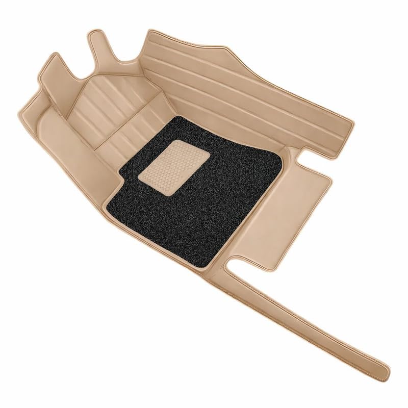 Image of 10D Car Foot Mat for Tata Sierra EV | Beige with Black | Premium Leatherette Imparts Luxurious & Elegant Look | Waterproof Dust Proof | Custom Fitted Car Floor Tray Mat
