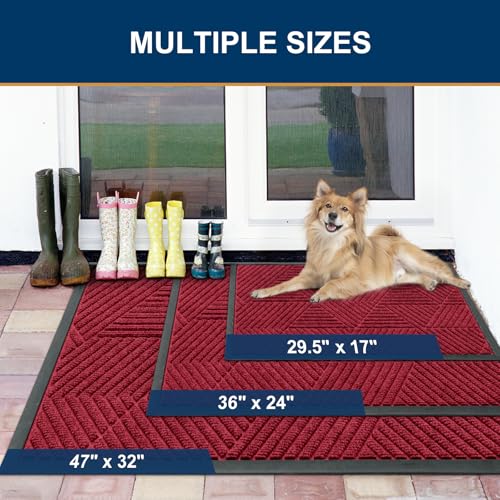 Smiry Front Door Mat Outside Entrance, Heavy Duty Sturdy Natural Rubber Doormat, Trap Dirt and Moisture, Easy Clean Low Profile Welcome Floor Mats for Indoor Outdoor Entry, 71x47 Inch, Wine Red