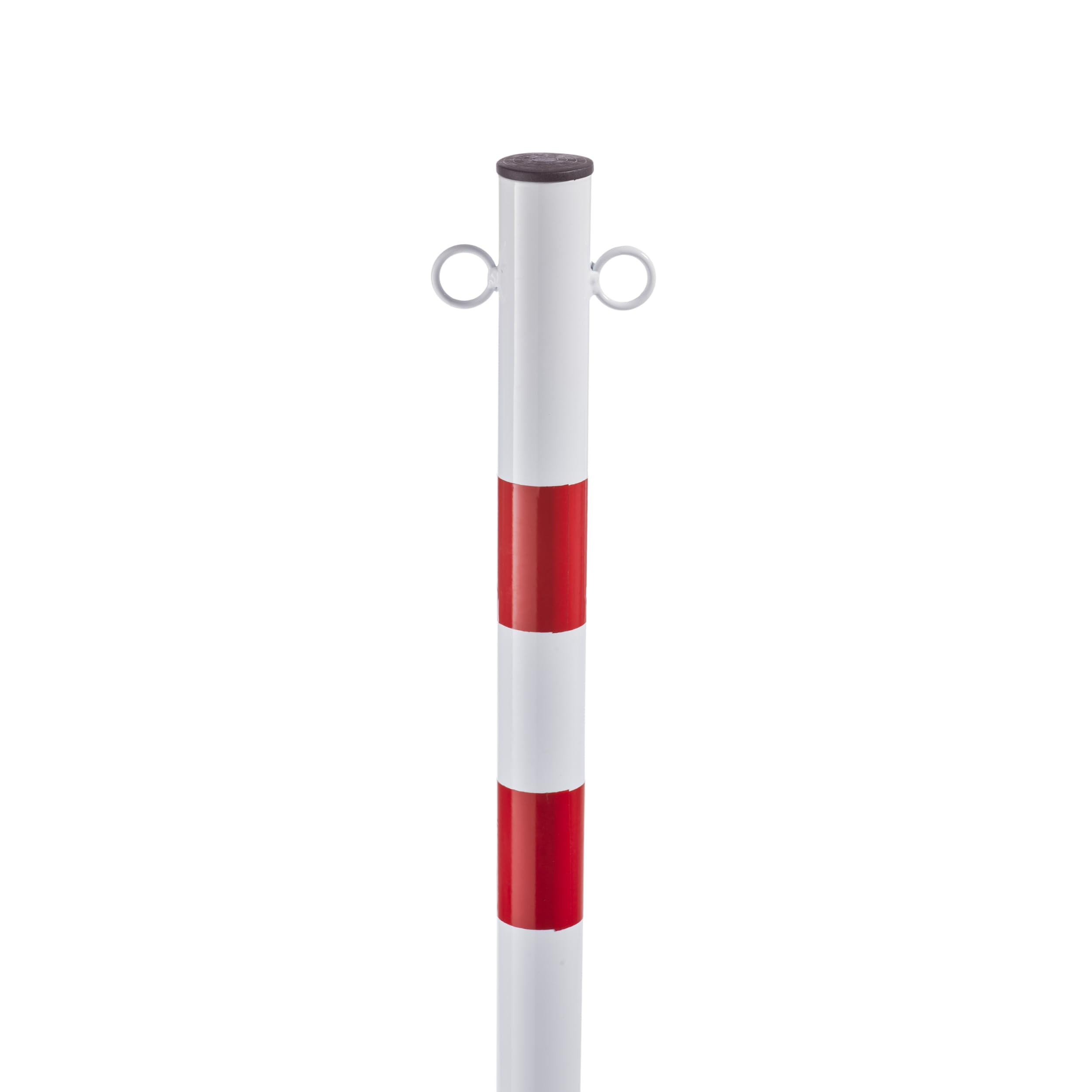 ANDRYS Paletto di Delimitazione Bianco e Rosso con Anelli 4,8x4,8x120cm | Paletto Segnaletico Pedonale in Ferro da Cementare, Dissuasore Parcheggio, Barriera Resistente, Adesivi Rossi Catarifrangenti