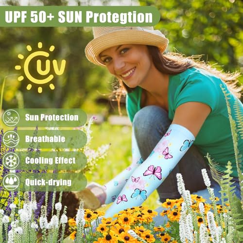 Image of Bebila Gardening Sleeves for Women Farm UV Sun Protection Anti-Scratch Cooling Sleeves with Thumb Hole Arms Cover Outdoors