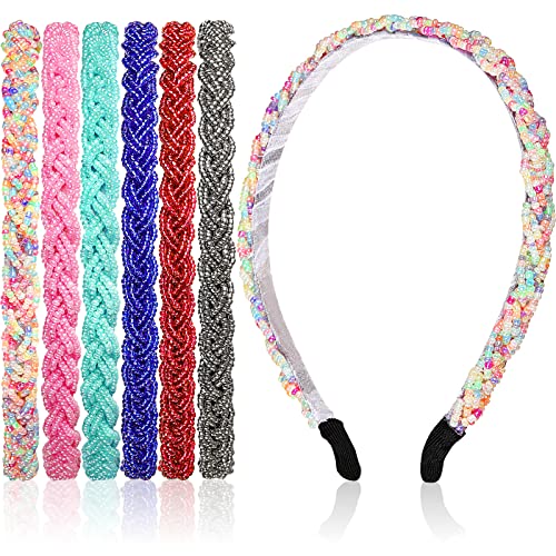 Mtlee 6 Pieces Beaded Headbands Sparkly Crystal Beaded Hair Hoop Hairbands Multiple Color Hair Accessories Head Bands For Women Girls(Vivid Colors) #TOP28