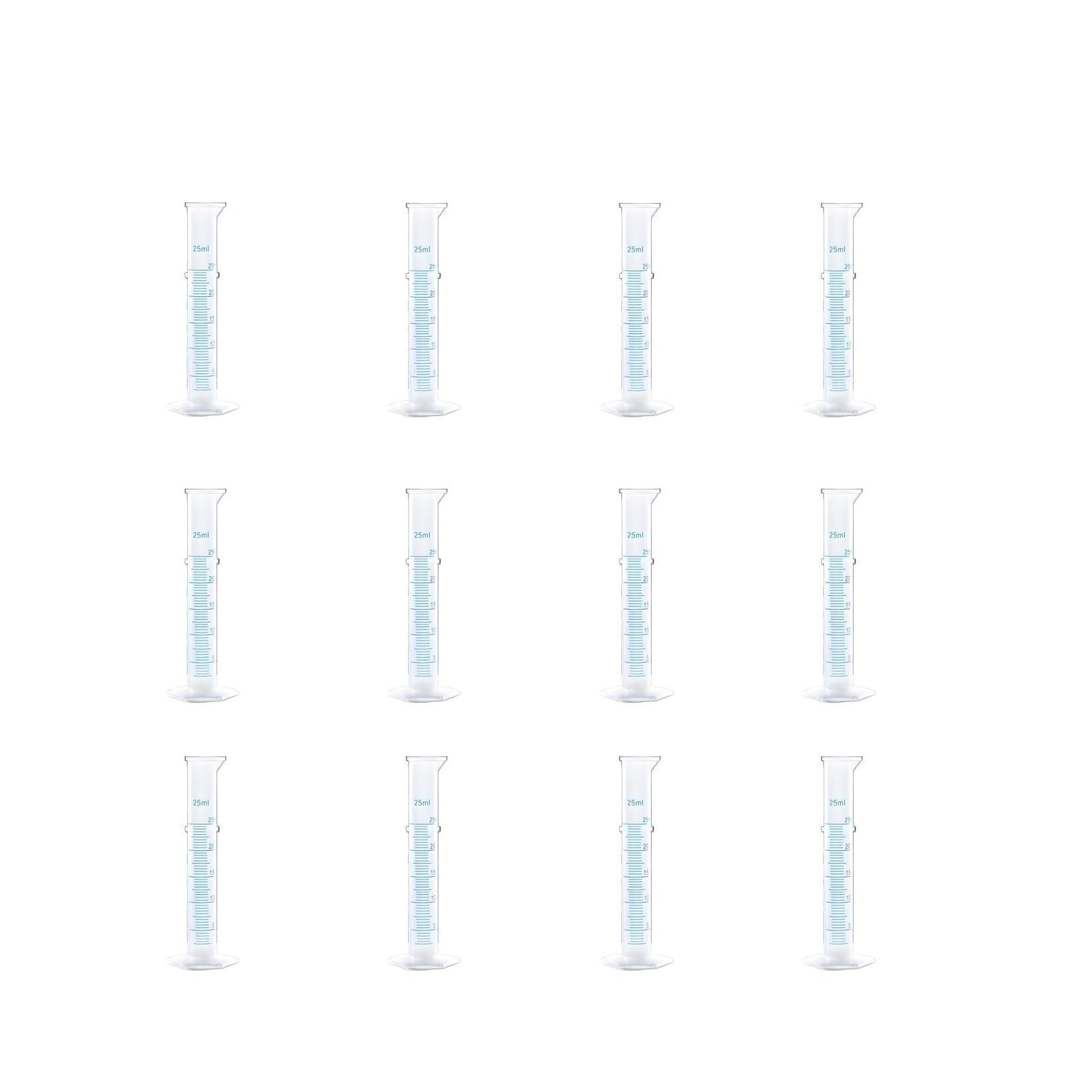 Probeta de Laboratorio para Ciencias, Cilindros graduados de plástico de 25 ml y 50 ml, Paquete Transparente de 6(50ML)