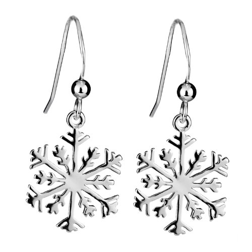 925 Sterling Silver Small Snowflake Charm French Hook Drop Earrings