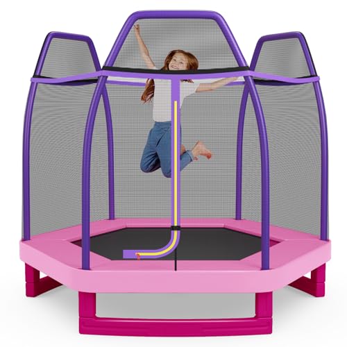Giantex 7 Ft Trampoline for Kids, Heavy Duty Steel Frame Small Mini Toddler Trampoline, Great Gifts for Boys Girls, Outdoor Indoor Kids Trampoline with Net, for Age 3-8